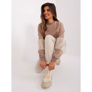 Dark beige loose sweatshirt with a round neckline