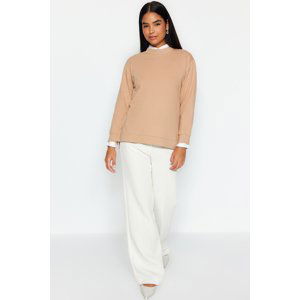 Trendyol Beige Stoned Knitted Tunic with Slits on the Sides