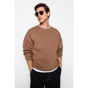 Trendyol Men's Brown Oversize/Wide-Fit Fleece Stitch Detail Sweatshirt