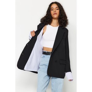 Trendyol Black Woven Blazer Jacket with a Slit and Stripe Fabric