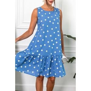 armonika Women's Blue Daisy Pattern Sleeveless Skirt with Ruffle Frilled Dress