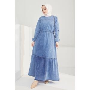 InStyle Lana Hijab Denim Dress With Pleated Waist - Ice Blue