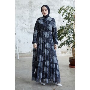 InStyle Polina Leaf Pattern Chiffon Hijab Dress - Black
