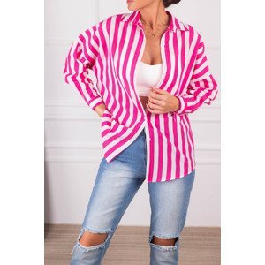 armonika Women's Fuchsia Striped Oversize Long Basic Shirt