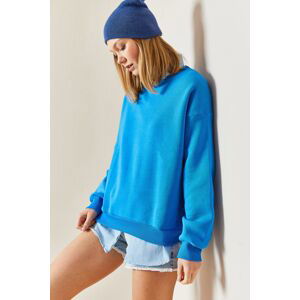 XHAN Turquoise Crew Neck Raised Oversize Sweatshirt