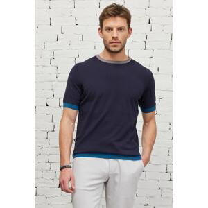 AC&Co / Altınyıldız Classics Men's Navy Blue Standard Fit Normal Cut Crew Neck 100% Cotton Short Sleeves Knitwear T-Shirt.