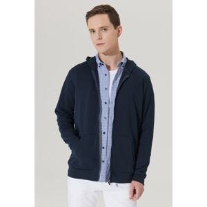 AC&Co / Altınyıldız Classics Men's Navy Blue Standard Fit Regular Fit Hooded Zipper Sweatshirt Jacket