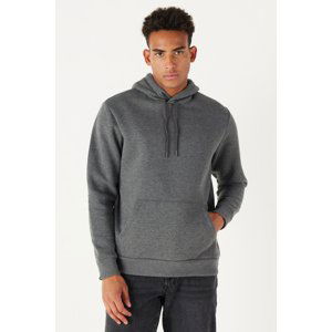 AC&Co / Altınyıldız Classics Men's Anthracite-melange Standard Fit Fleece 3 Thread Hooded Cotton Sweatshirt