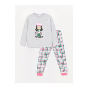 LC Waikiki Crew Neck Printed Long Sleeve Girls' Pajamas Set