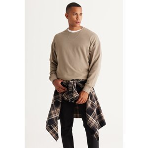 AC&Co / Altınyıldız Classics Men's Open Khaki Loose Fit Fleece Inside 3 Thread Crew Neck Jacquard Sweatshirt