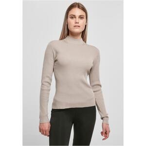 Women's ribbed knit sweater with turtleneck in warm gray