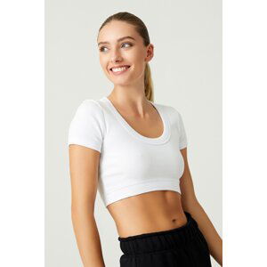 LOS OJOS x Melody White Cotton Ribbed Crop T-Shirt