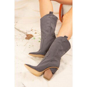 Fox Shoes Women's High Heel Dark Gray Suede Boots