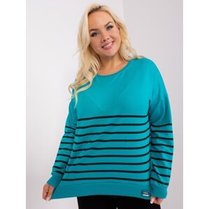 Turquoise cotton blouse plus size with stripes