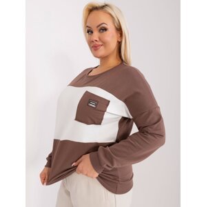 Brown and ecru plus size blouse with pocket