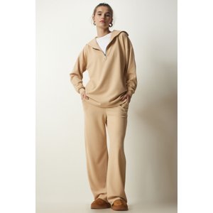 Happiness İstanbul Women's Cream Ribbed Knitted Blouse and Trousers Set