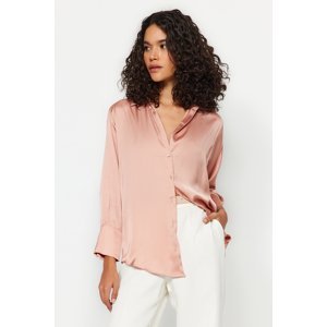 Trendyol Dusty Rose Oversize/Wide Fit Satin Woven Shirt