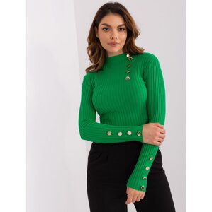 Green fitted sweater with decorative buttons