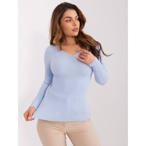 Light blue ribbed sweater with long sleeves