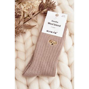 Women's thick socks with teddy bear, beige