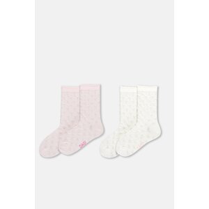 Dagi Ecru-Pink Girl's 2-Piece Heart Patterned Socks