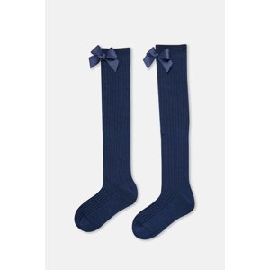 Dagi Navy Blue Girl's Ribbon Detailed Knee-high Socks