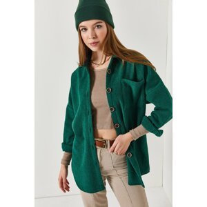 armonika Women's Emerald Oversize Stitched Pocket Shirt