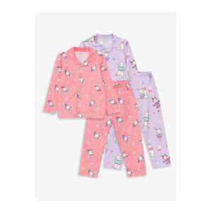 LC Waikiki Polo Neck Long Sleeve Printed Baby Girl Pajama Set, 2-Piece