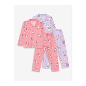 LC Waikiki Polo Neck Long Sleeve Printed Baby Girl Pajama Set, 2-Piece
