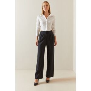 XHAN Black Striped Dart Detailed Palazzo Trousers