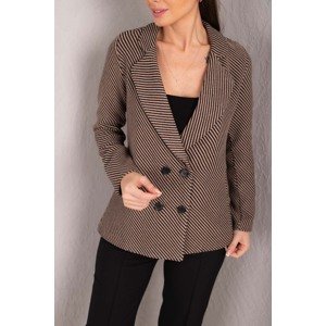 armonika Women's Mink Stripe Patterned Four Button Cachet Jacket