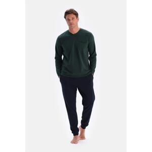 Dagi Green V Neck Long Sleeve Pajamas Set