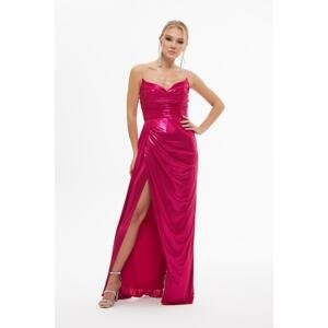 Carmen Fuchsia Shiny Knitted Strapless Long Evening Dress