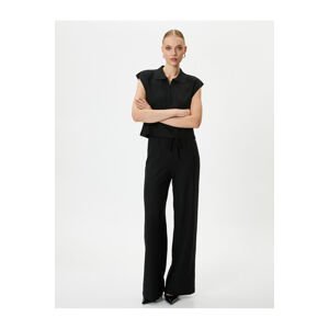 Koton Wide Leg Trousers with Tie Waist Textured Cotton
