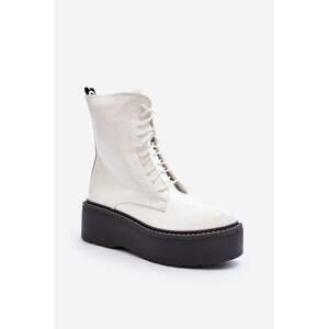 Women's patent leather boots with thick soles, white Movana