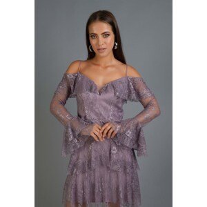 Carmen Lavender Lace Long Sleeve Short Evening Dress