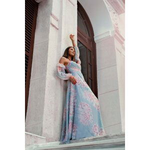 Carmen Indigo Impregnation Low Sleeve Slit Long Evening Dress