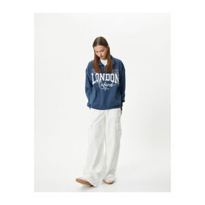 Koton Half Zipper Sweatshirt Comfort Fit College Themed Printed Cotton Blend