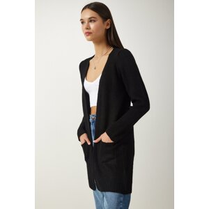 Happiness İstanbul Women's Black Pocket Knitwear Cardigan