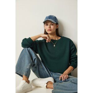 Happiness İstanbul Women's Emerald Green Basic Sweatshirt