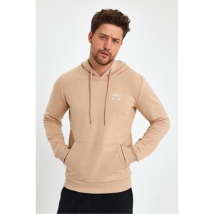 River Club Men's Beige Dont Quit Printed 3 Thread Thick Hooded Sweatshirt