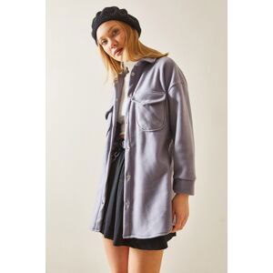 XHAN Gray Snap Button & Pocket Fleece Shirt