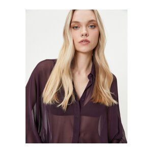 Koton Chiffon Transparent Shirt with Balloon Sleeves Buttons