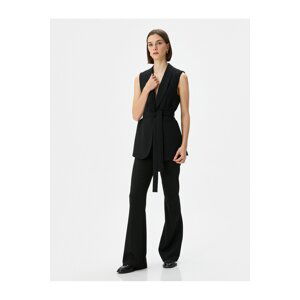 Koton Vest Waist Belted Shawl Collar Pocket