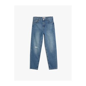Koton Jeans Trousers Cotton Frayed Detailed Adjustable Elastic Waist
