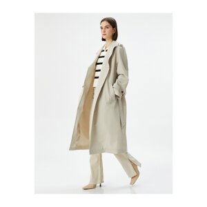 Koton Trench Coat Midi Length Double Breasted Collar Buttoned Pocket Belted