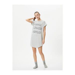 Koton Nightgown Short Sleeve Printed Crew Neck