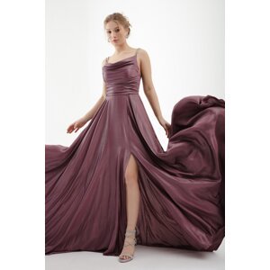 Lafaba Women's Lavender Stone Strap Draped Flared Cut Long Evening Dress