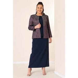 By Saygı Plus Size 3 Set With Inner Sleeveless Blouse Bead Detailed Jacquard Jacket Long Skirt Lined