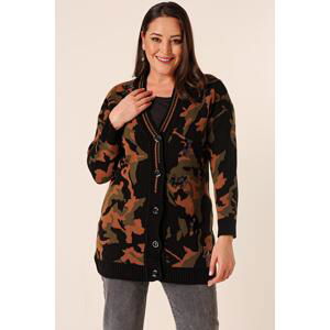 By Saygı Oversize Camouflage Sequin Long Knitted Cardigan